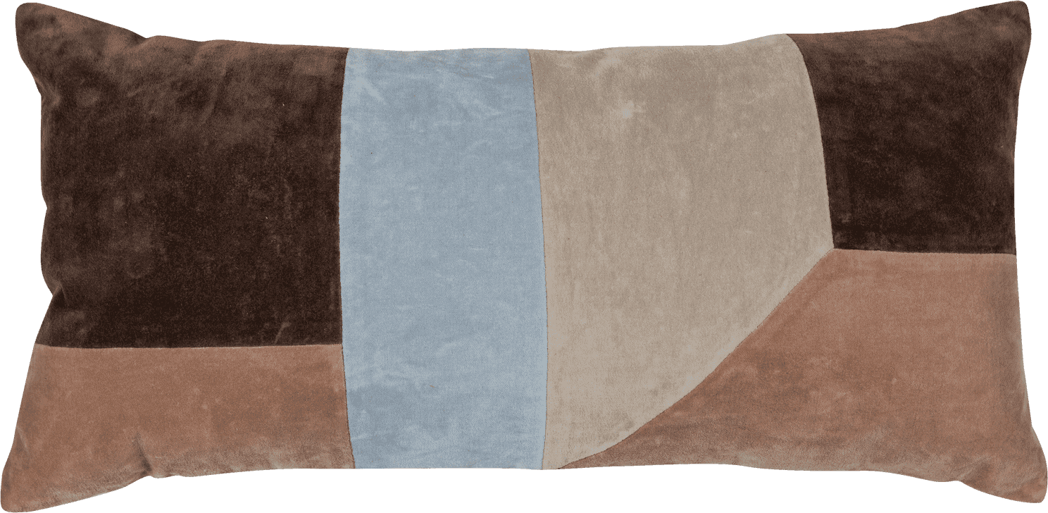 WOOOD Laon kussens velvet naturel/blauw - set van 3 Naturel Sierkussen