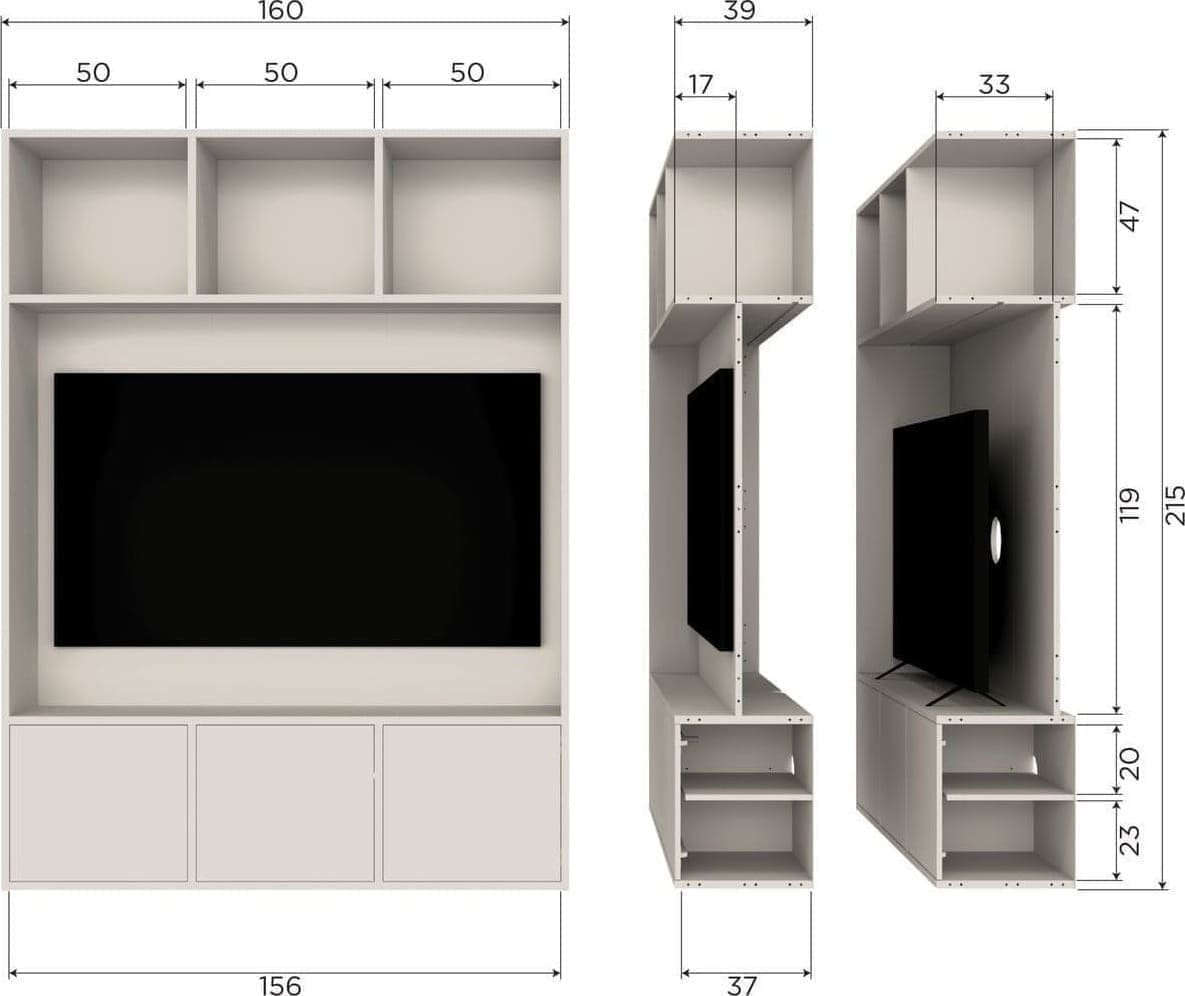 WOOOD Meggy tv opbergkast 160cm grenen dust Grijs Tv-meubel|Tv-dressoir