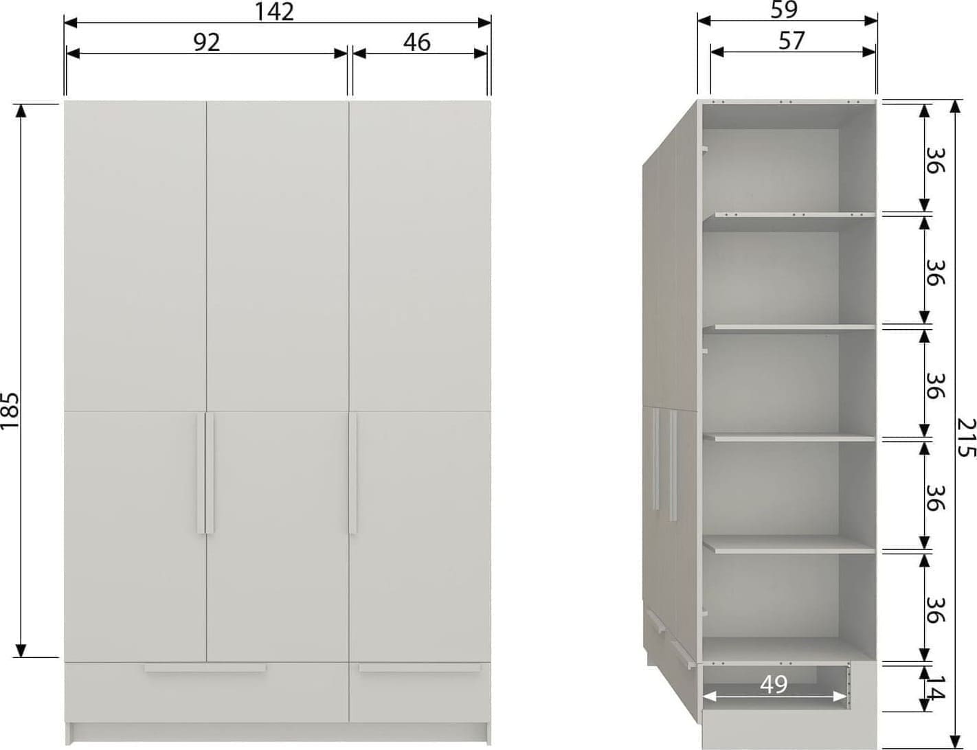 WOOOD Pure 3-deurs hang/legkast - splitdeur grenen dust Paars Linnenkast