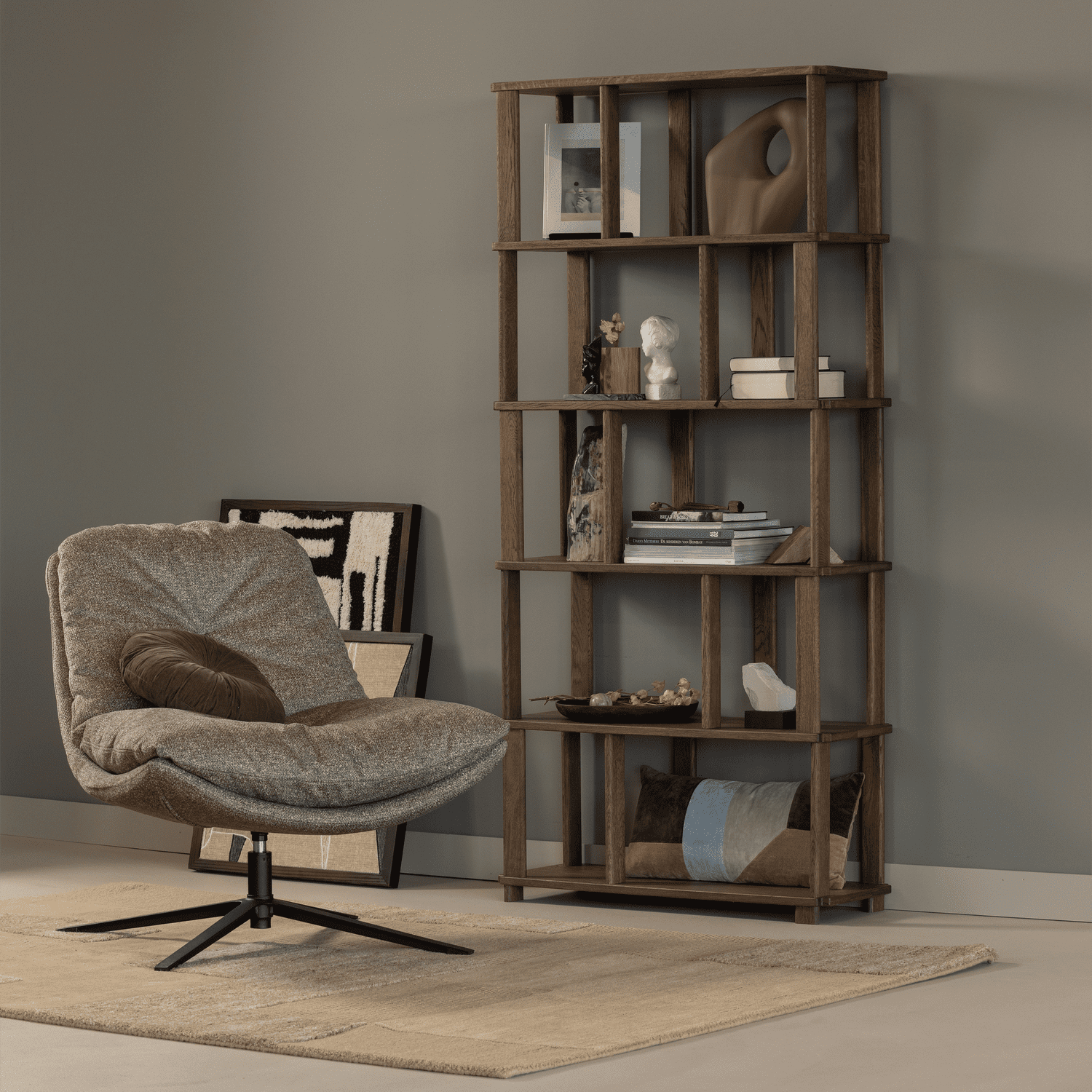 WOOOD Riss boekenkast eikenhout naturel 186x90cm Naturel Boekenkast|Kast