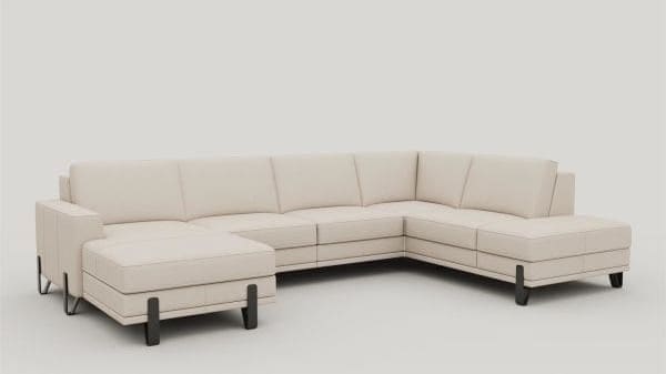 Xooon Denver longchair arm links+2.5-zitsbank zonder armen+ottomane big rechts - arm 1 - designpoot 13 cm. + pocket - creme Beige|Wit Bank