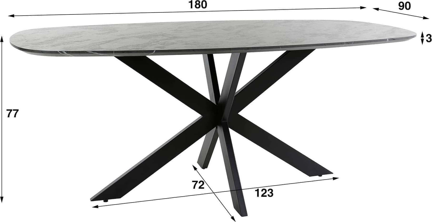 Eetkamertafel 180 Deens Ovaal - 3d Melamine Graphite Bullcraft Eettafel 5647/64