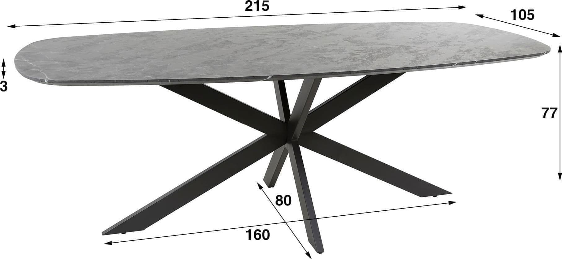 Eetkamertafel 215 Deens Ovaal - 3d Melamine Graphite Bullcraft Eettafel 5649/64