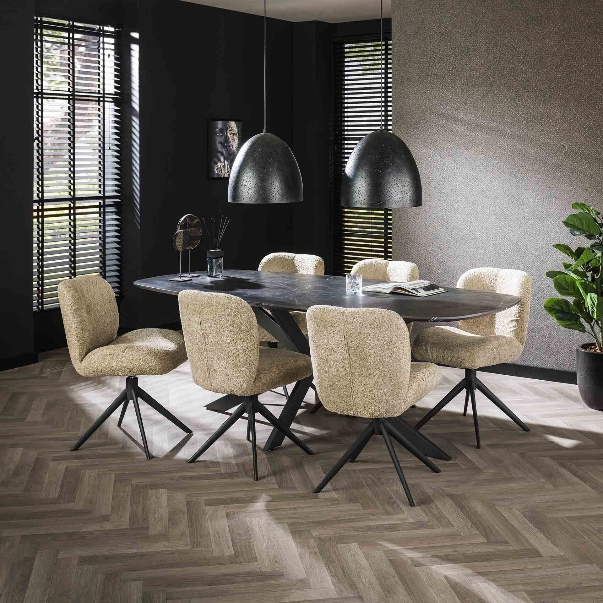 Eetkamertafel 215 Deens Ovaal - 3d Melamine Graphite Bullcraft Eettafel 5649/64