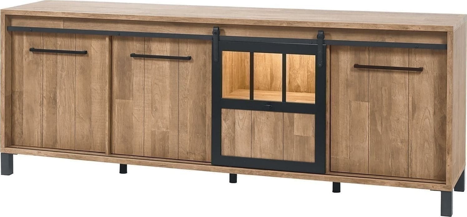 Profijt Meubel Dressoir Alva 50x238x90 cm old teak met verlichting Bruin|Naturel Dressoir