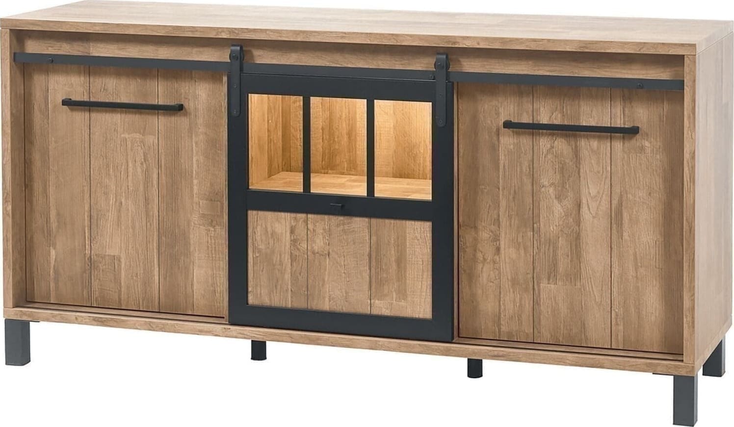 Profijt Meubel Dressoir Alva 90x179x50 cm old teak met verlichting Bruin|Naturel Dressoir