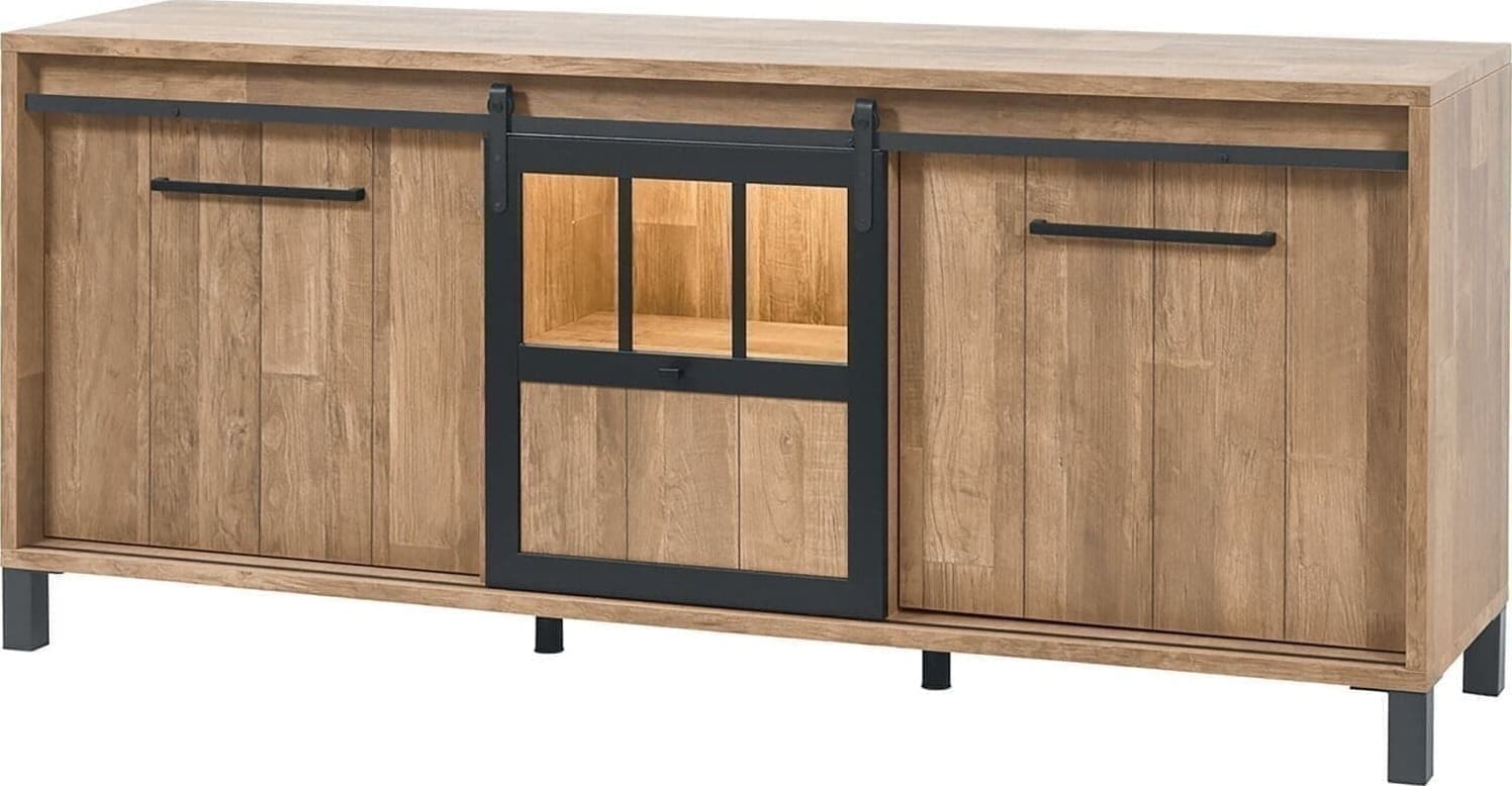 Profijt Meubel Dressoir Alva 90x207x50 cm old teak met verlichting Bruin|Naturel Dressoir