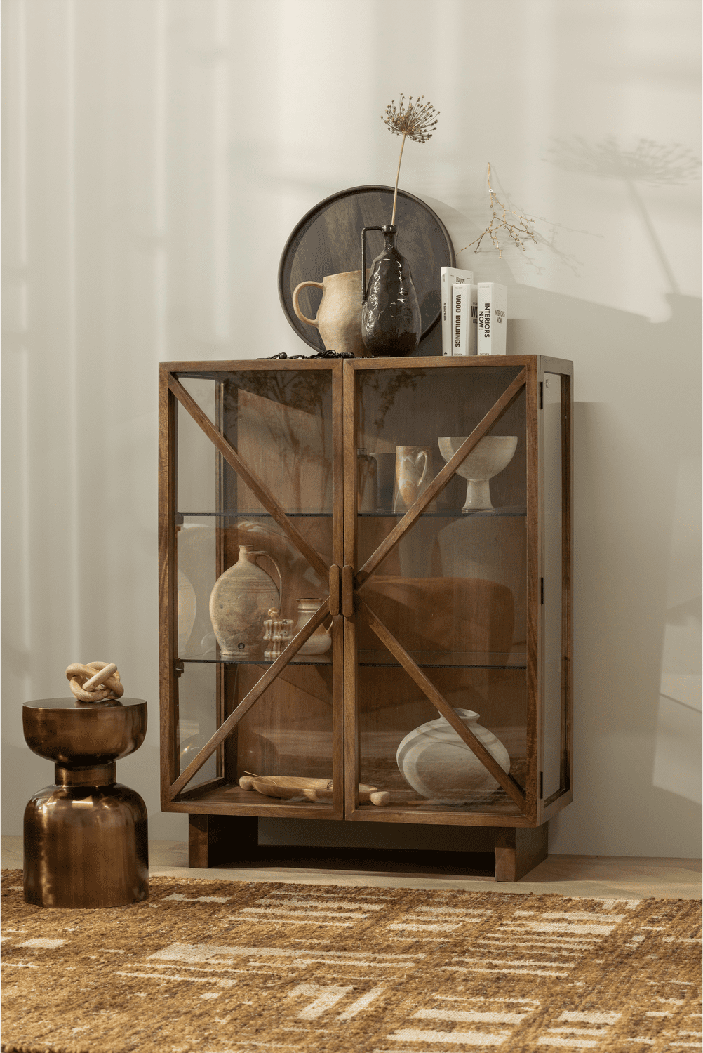 WOOOD Ian handgeweven vloerkleed wol/katoen bruin 170x240cm Bruin Vloerkleed