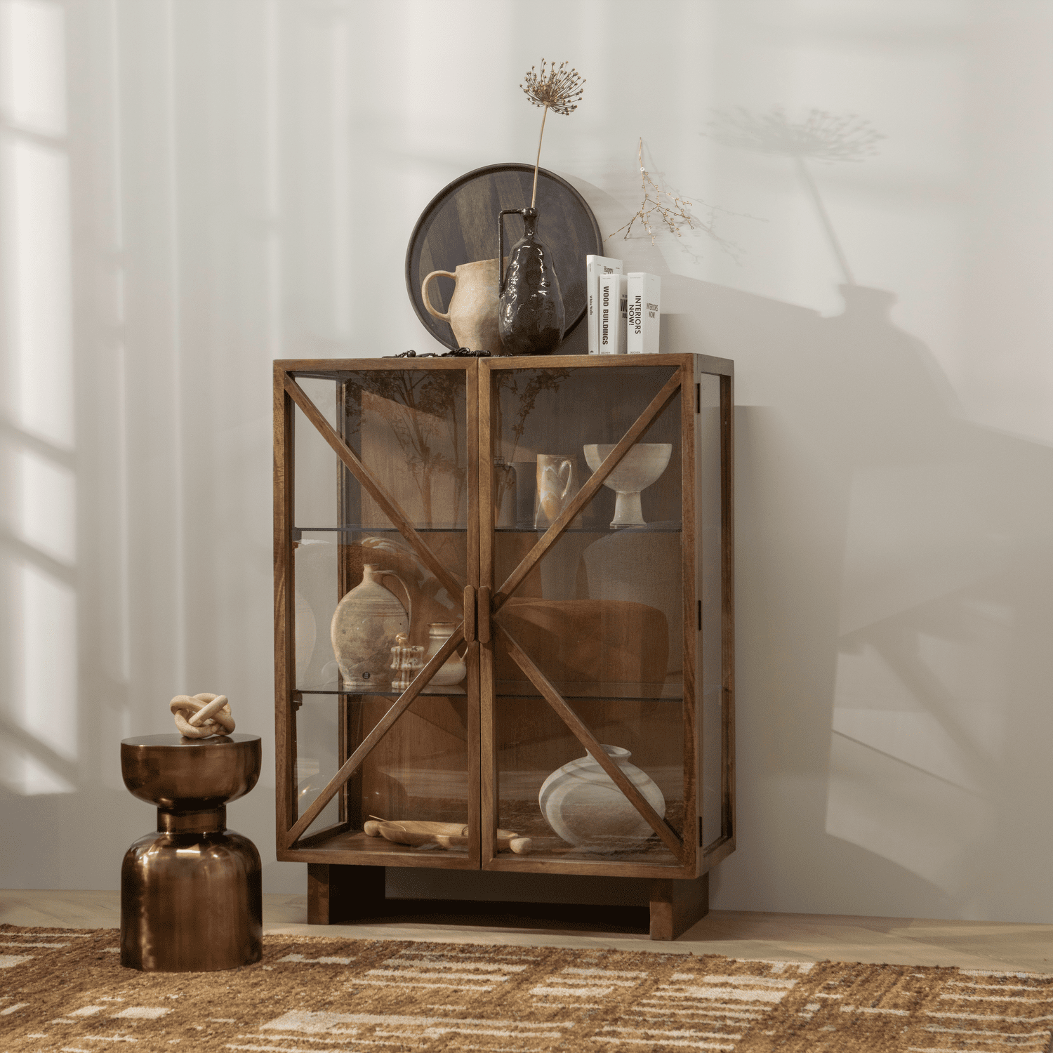 WOOOD Ian handgeweven vloerkleed wol/katoen bruin 170x240cm Bruin Vloerkleed