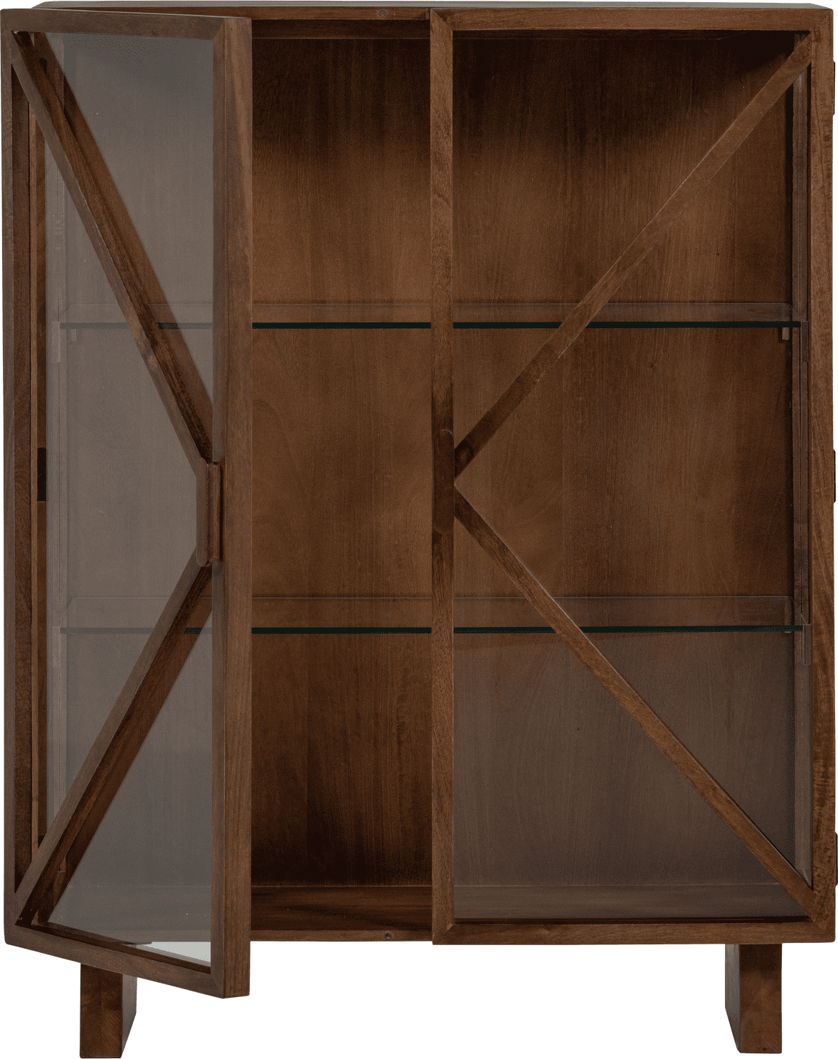 WOOOD Kella 2-deurs kast mango hout bruin Bruin Vitrinekast|Kast