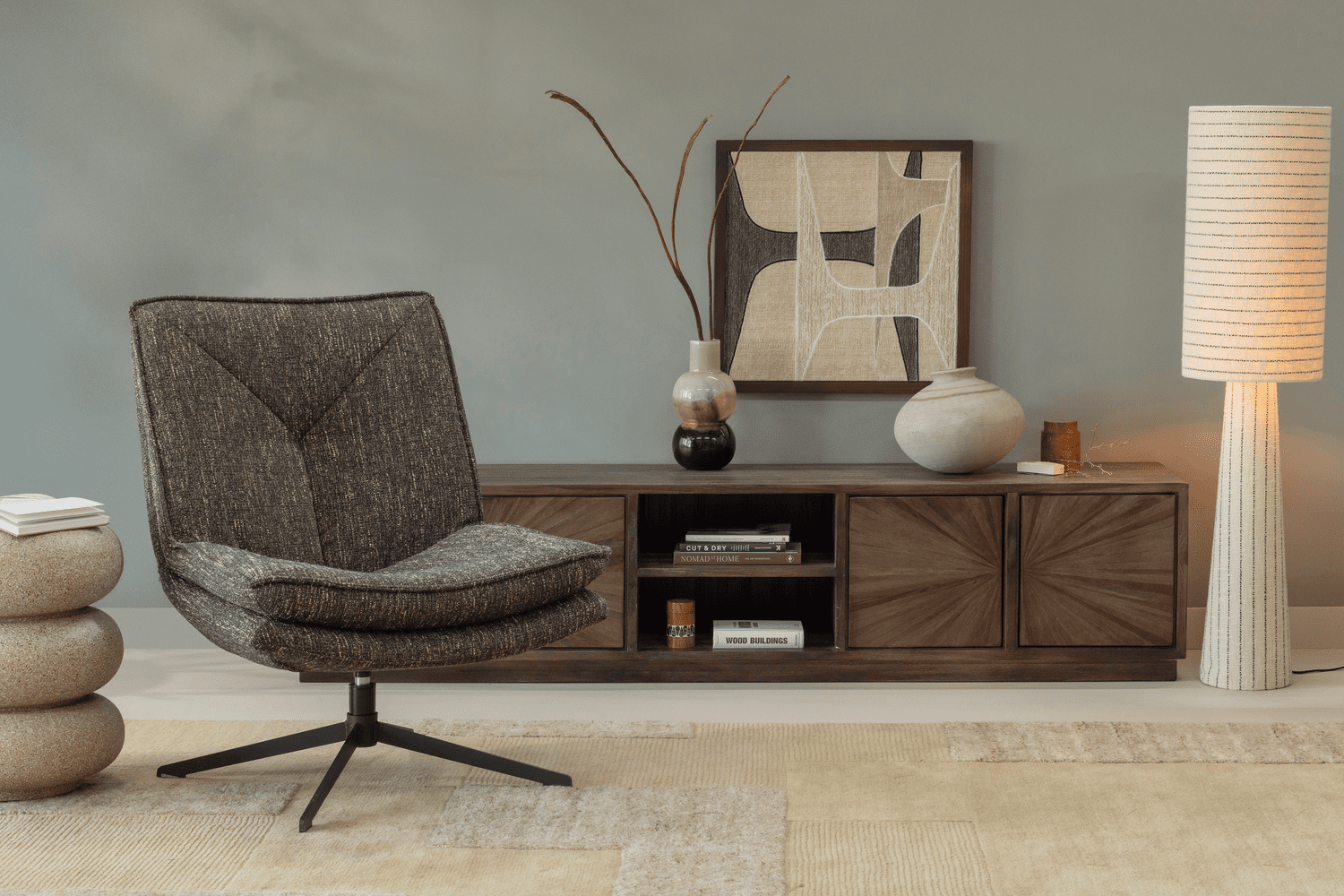 WOOOD Milaro draaifauteuil bruin melange Bruin Draaifauteuil