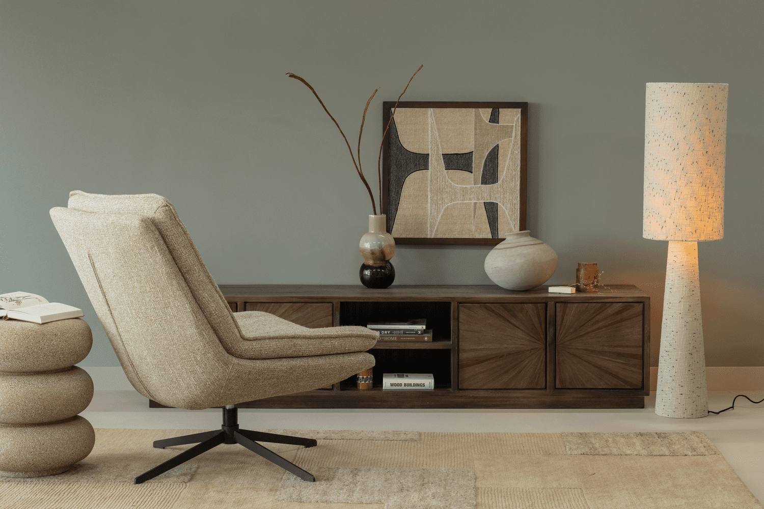 WOOOD Milaro draaifauteuil naturel melange Naturel Draaifauteuil