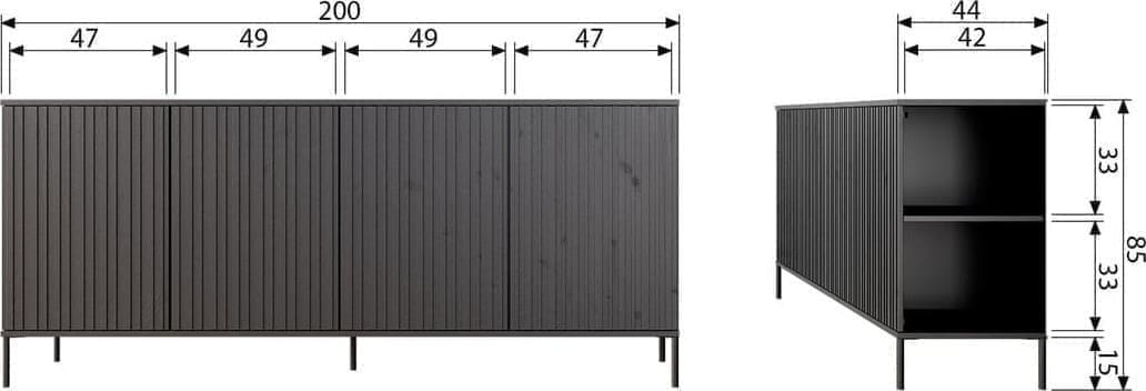 WOOOD New gravure dressoir 200cm grenen dust Paars Dressoir|Kast