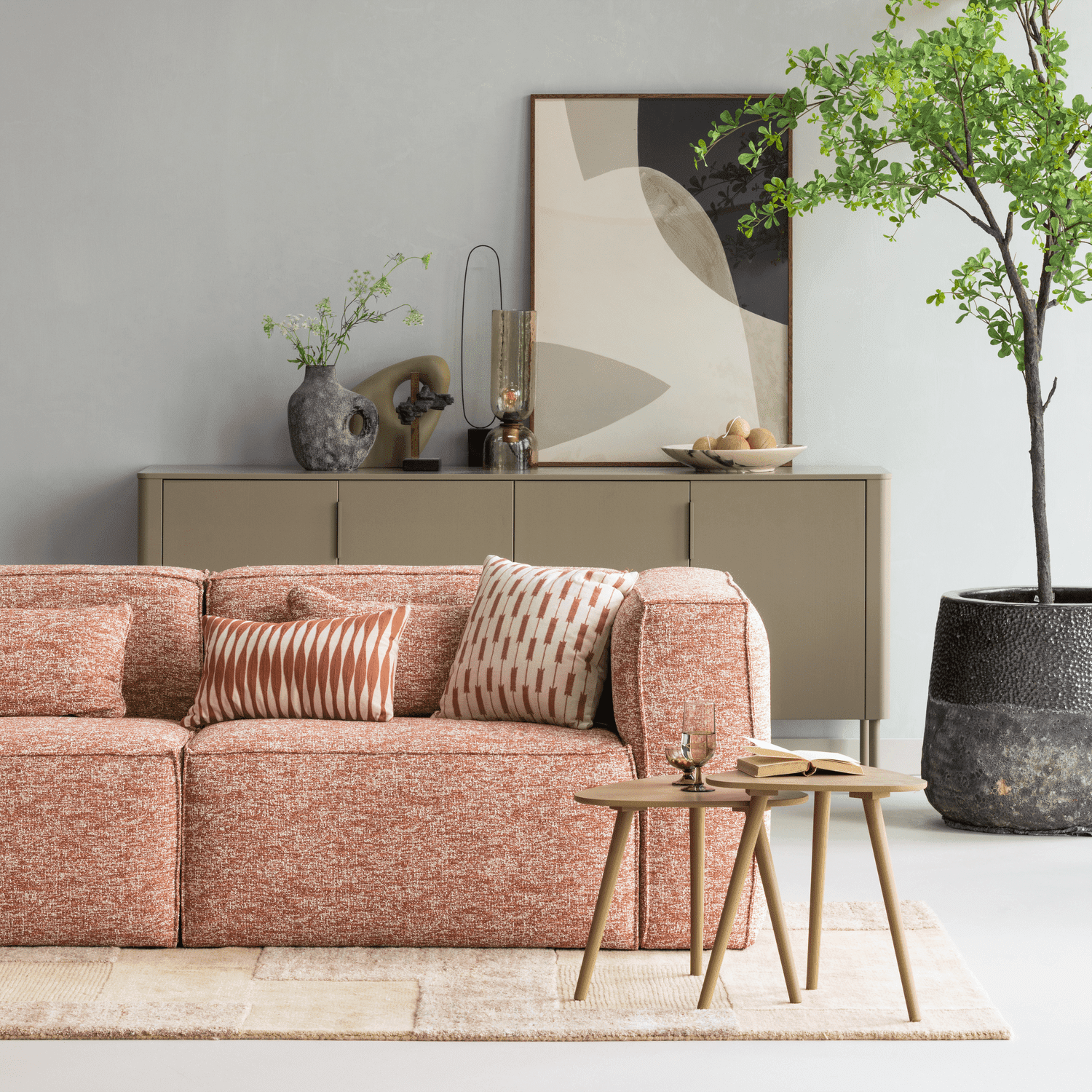 WOOOD Nila bijzettafels hout zand - set van 2 Bruin|Beige Bijzettafel