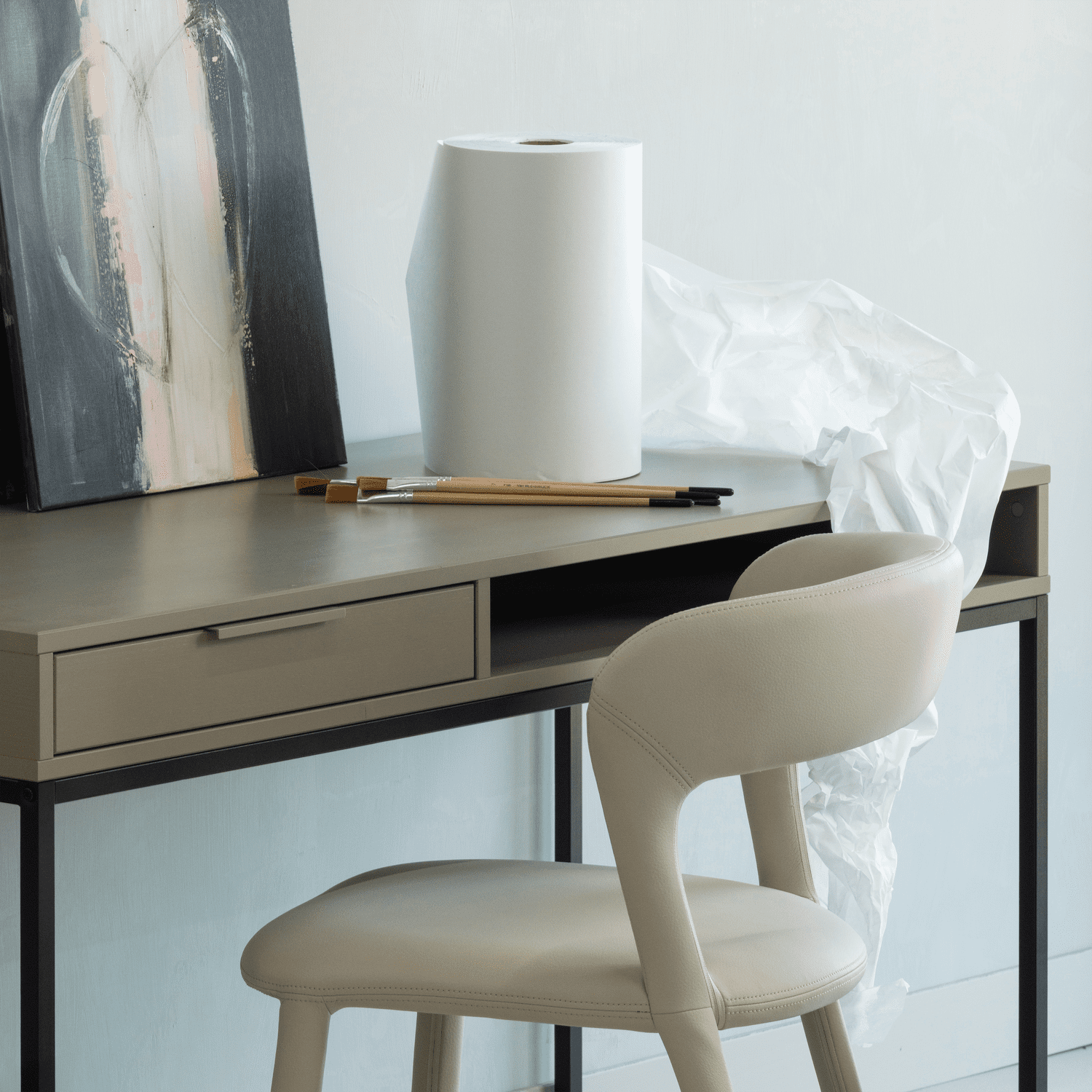 WOOOD Noble eetkamerstoel leerlook beige Beige Eetkamerstoel