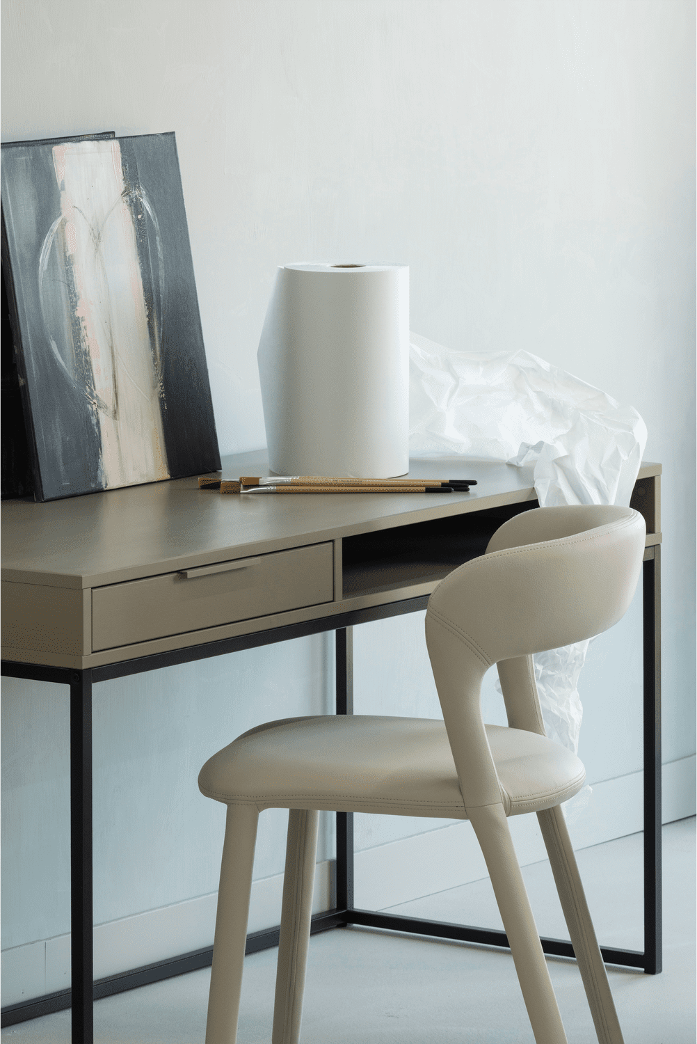 WOOOD Noble eetkamerstoel leerlook beige Beige Eetkamerstoel