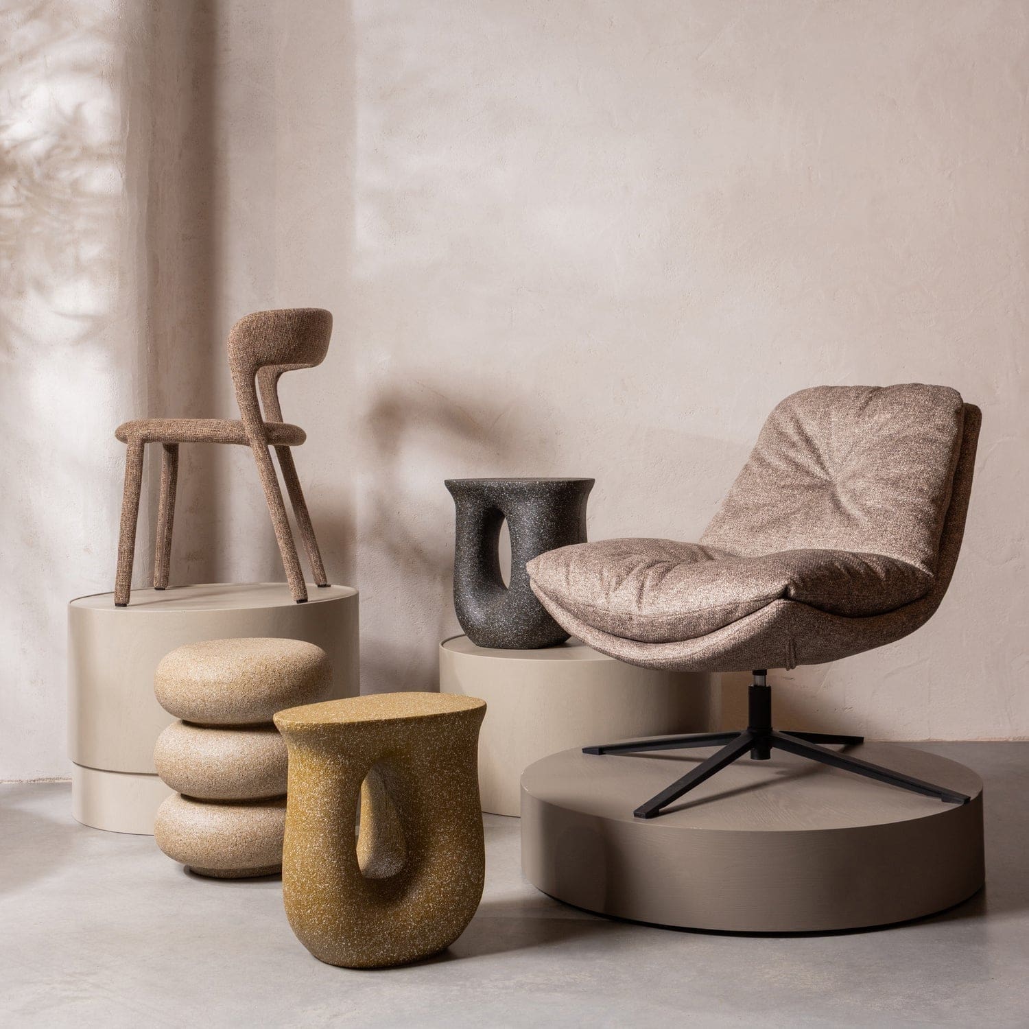 WOOOD Noble eetkamerstoel zand melange Bruin|Beige Eetkamerstoel
