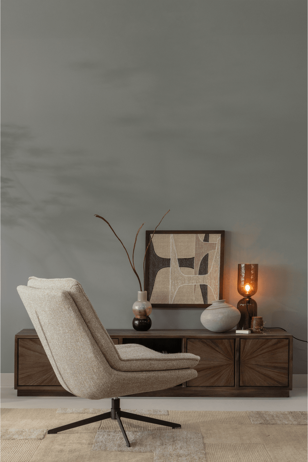 WOOOD Noven handgeweven vloerkleed wol/katoen zand 170x240cm Bruin|Beige Vloerkleed