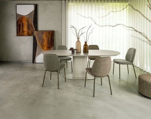 Xooon Brianto eetkamertafel 210 x 100 cm - keramiek blad Travertin - creme Beige|Wit Eettafel