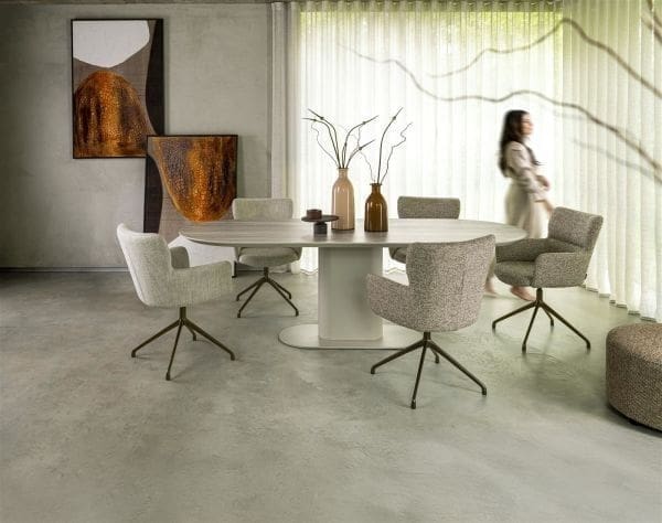 Xooon Brianto eetkamertafel 210 x 100 cm - keramiek blad Travertin - creme Beige|Wit Eettafel