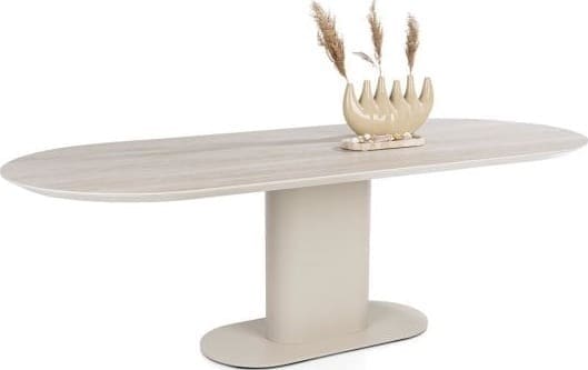 Xooon Brianto eetkamertafel 240 x 100 cm - keramiek blad Travertin - creme Beige|Wit Eettafel