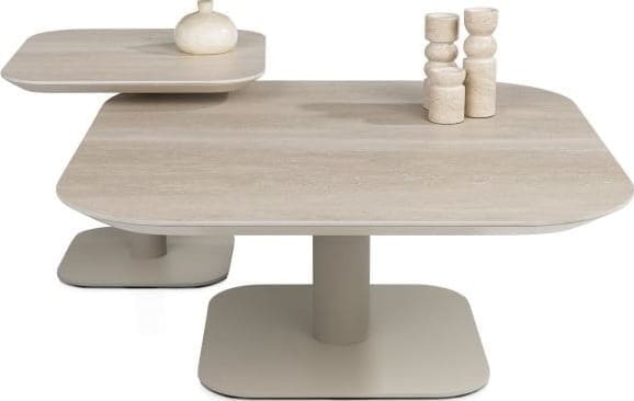 Xooon Brianto salontafel 50 x 50 cm - keramiek blad Travertin Beige|Wit Bijzettafel