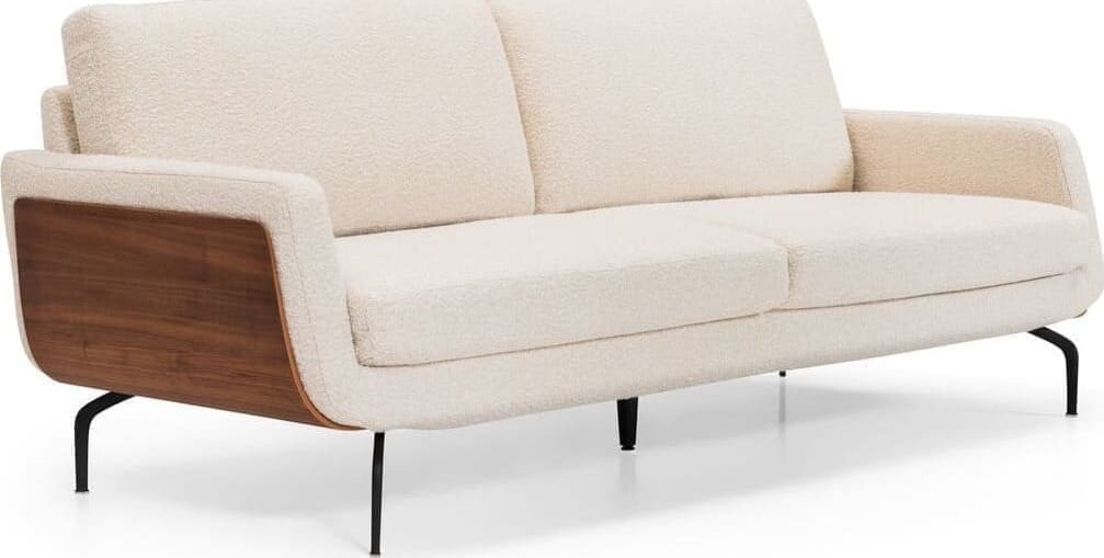 Baenks Nolita Beige - schaal arm hout - 3-zitsbank - schuin