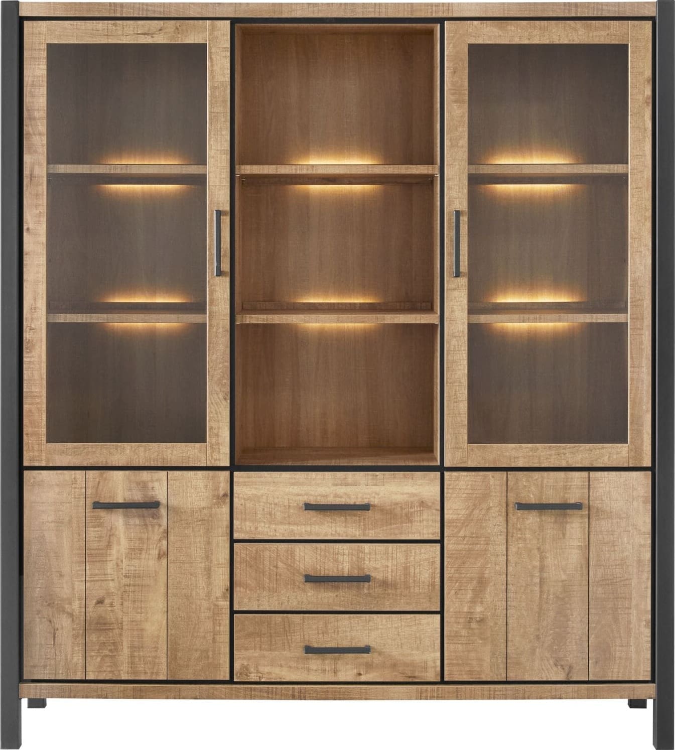 Profijt Meubel Vitrinekast Mantera 200x180x48 cm lichtbruin Bruin Vitrinekast|Kast