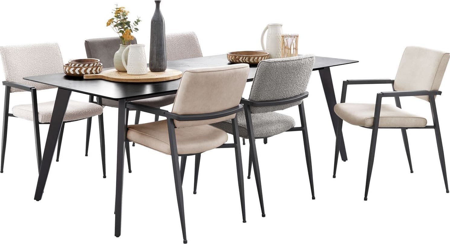 Pronto Wonen Eetkamerstoel Jisca bouclé ecru Beige|Wit Eetkamerstoel