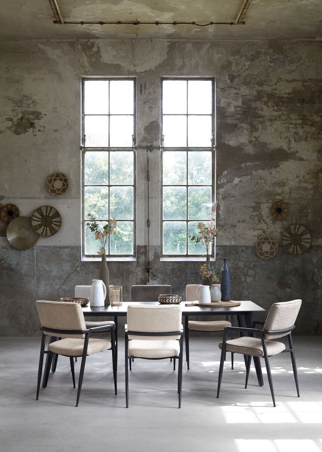 Pronto Wonen Eetkamerstoel Jisca bouclé ecru Beige|Wit Eetkamerstoel
