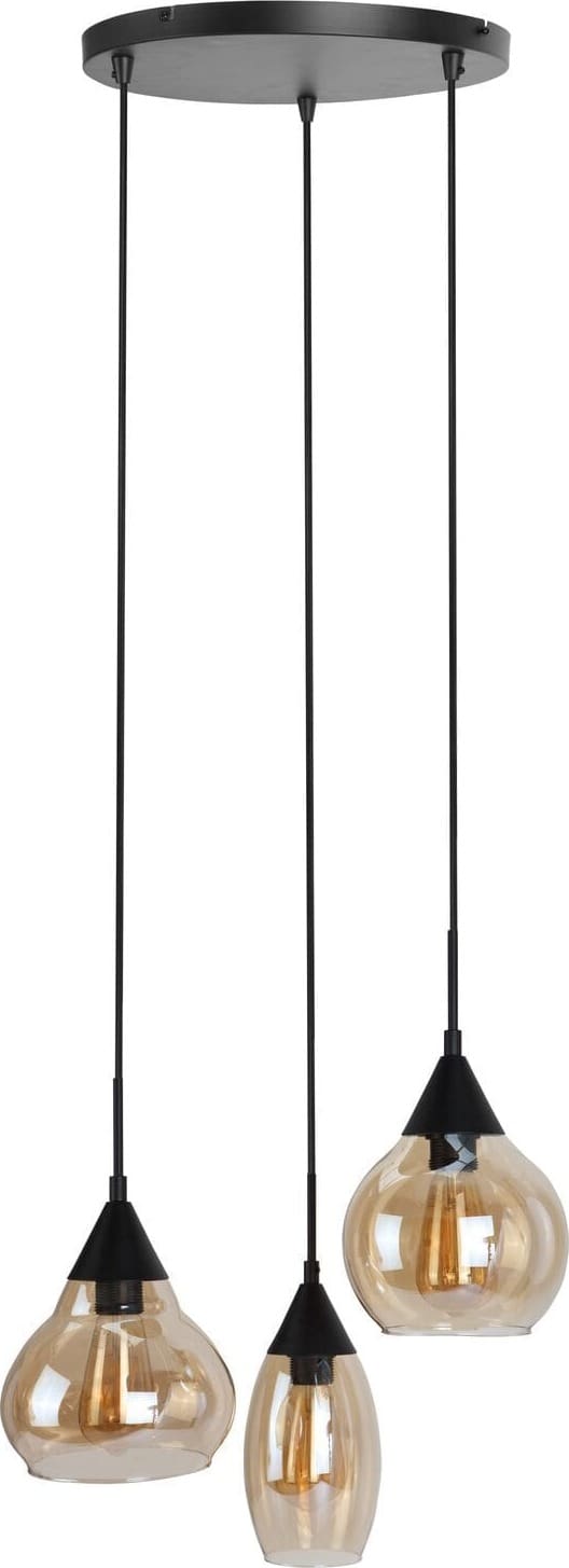 Pronto Wonen Hanglamp Lungo zwart amber glas 3-lichts Zwart Verlichting