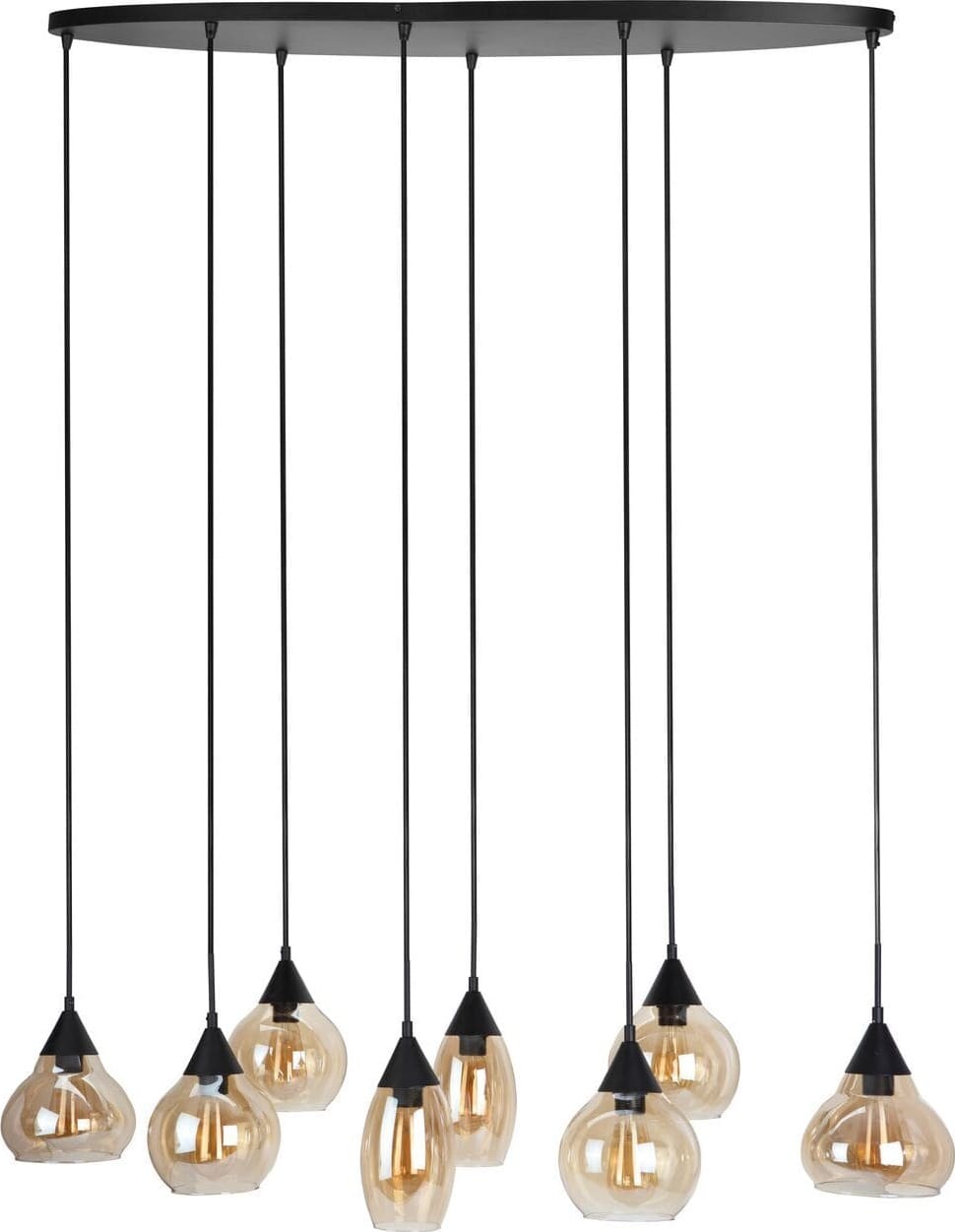 Pronto Wonen Hanglamp Lungo zwart amber glas 8-lichts Zwart Verlichting