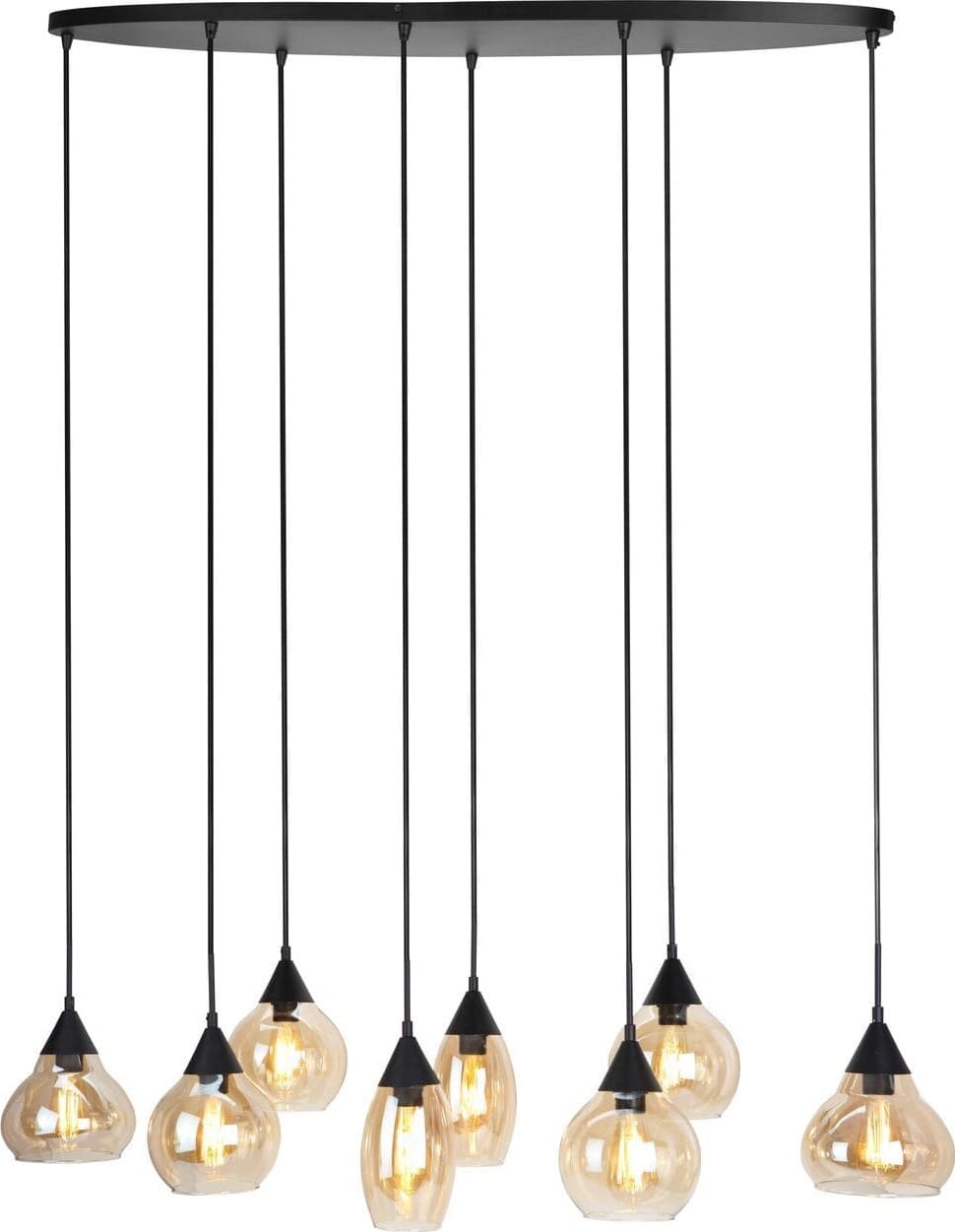 Pronto Wonen Hanglamp Lungo zwart amber glas 8-lichts Zwart Verlichting