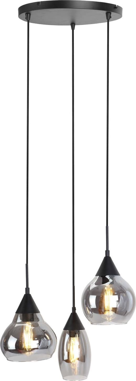 Pronto Wonen Hanglamp Lungo zwart smoke glas 3-lichts Zwart Verlichting