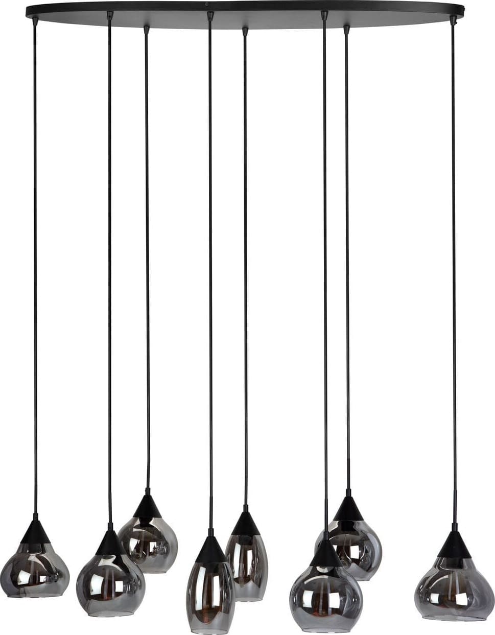 Pronto Wonen Hanglamp Lungo zwart smoke glas 8-lichts Zwart Verlichting