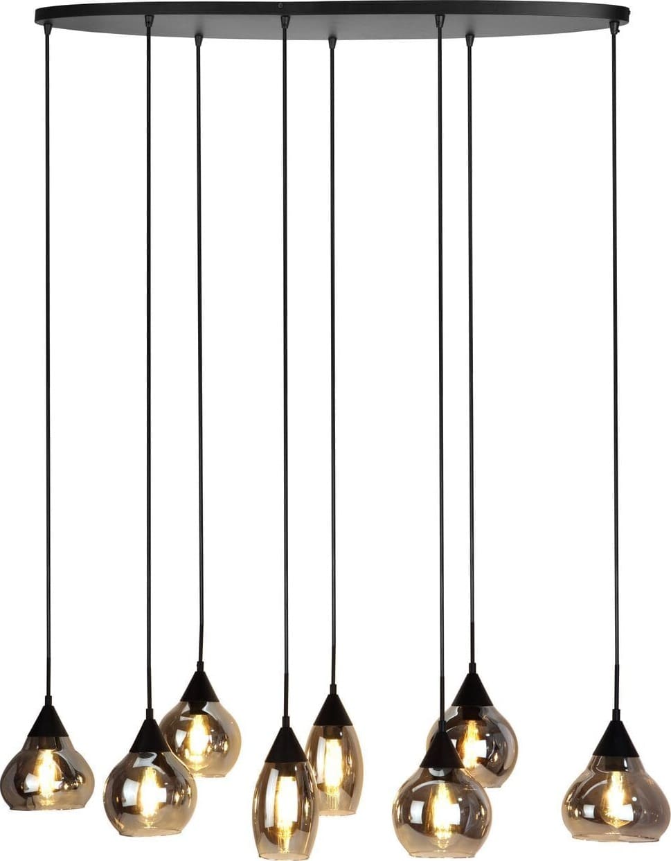 Pronto Wonen Hanglamp Lungo zwart smoke glas 8-lichts Zwart Verlichting