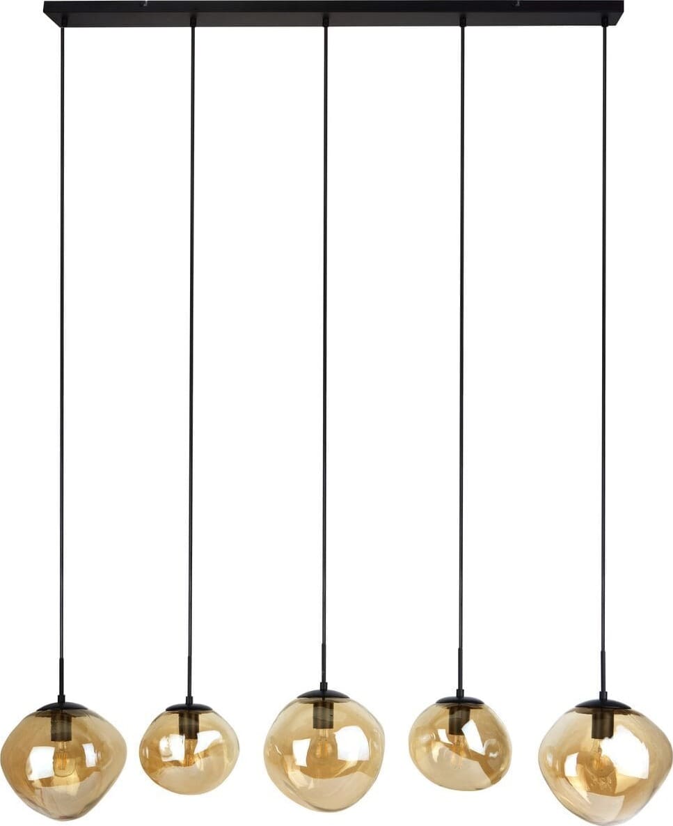 Pronto Wonen Hanglamp Macato zwart amber glas 5-lichts Zwart Verlichting