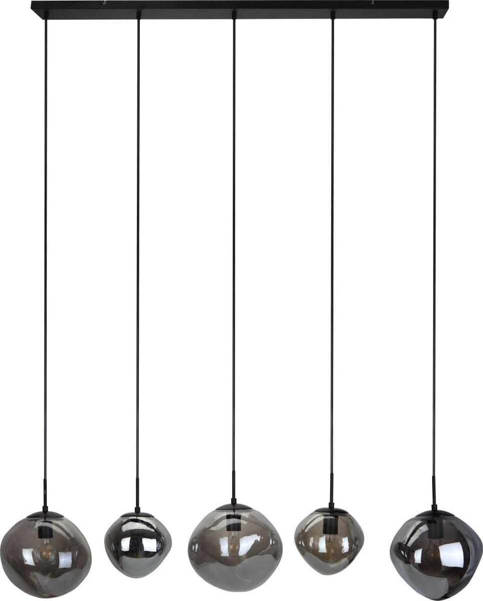 Pronto Wonen Hanglamp Macato zwart smoke glas 5-lichts Zwart Verlichting