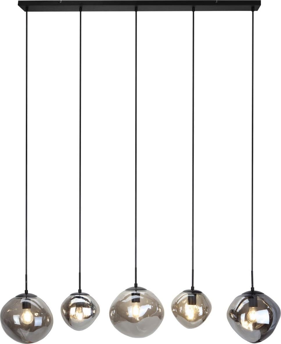 Pronto Wonen Hanglamp Macato zwart smoke glas 5-lichts Zwart Verlichting