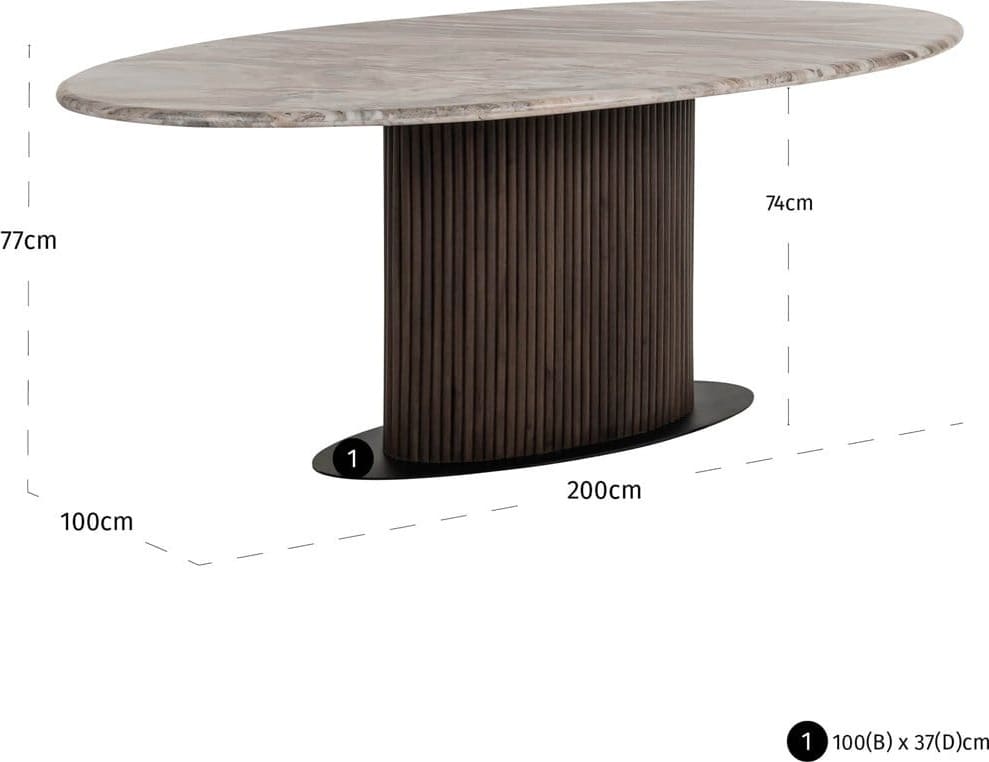Richmond Interiors Eettafel Rasford dark brown oval 200 Bruin Eettafel