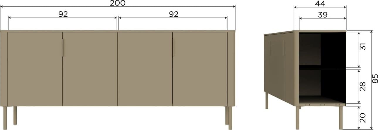 WOOOD Gunnar dressoir 200cm grenen mud Bruin|Taupe Dressoir|Kast