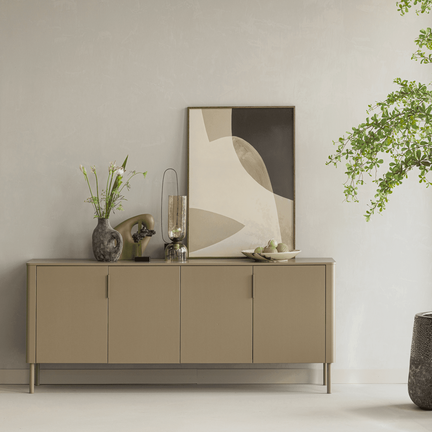 WOOOD Gunnar dressoir 200cm grenen mud Bruin|Taupe Dressoir|Kast
