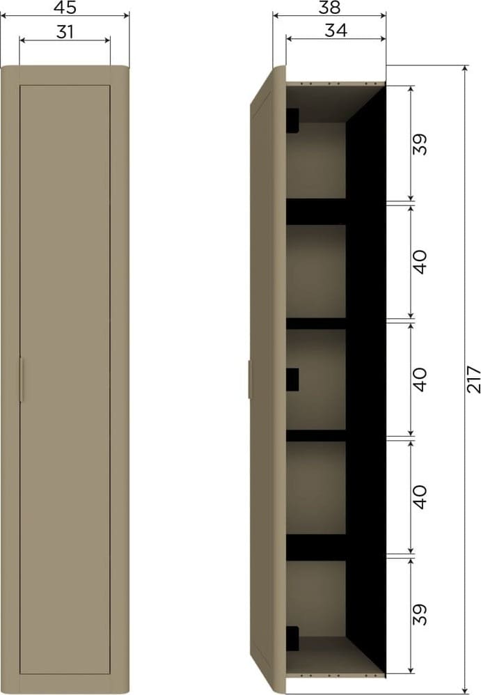WOOOD Gunnar smalle hoge kast grenen mud Bruin|Taupe Wandkast