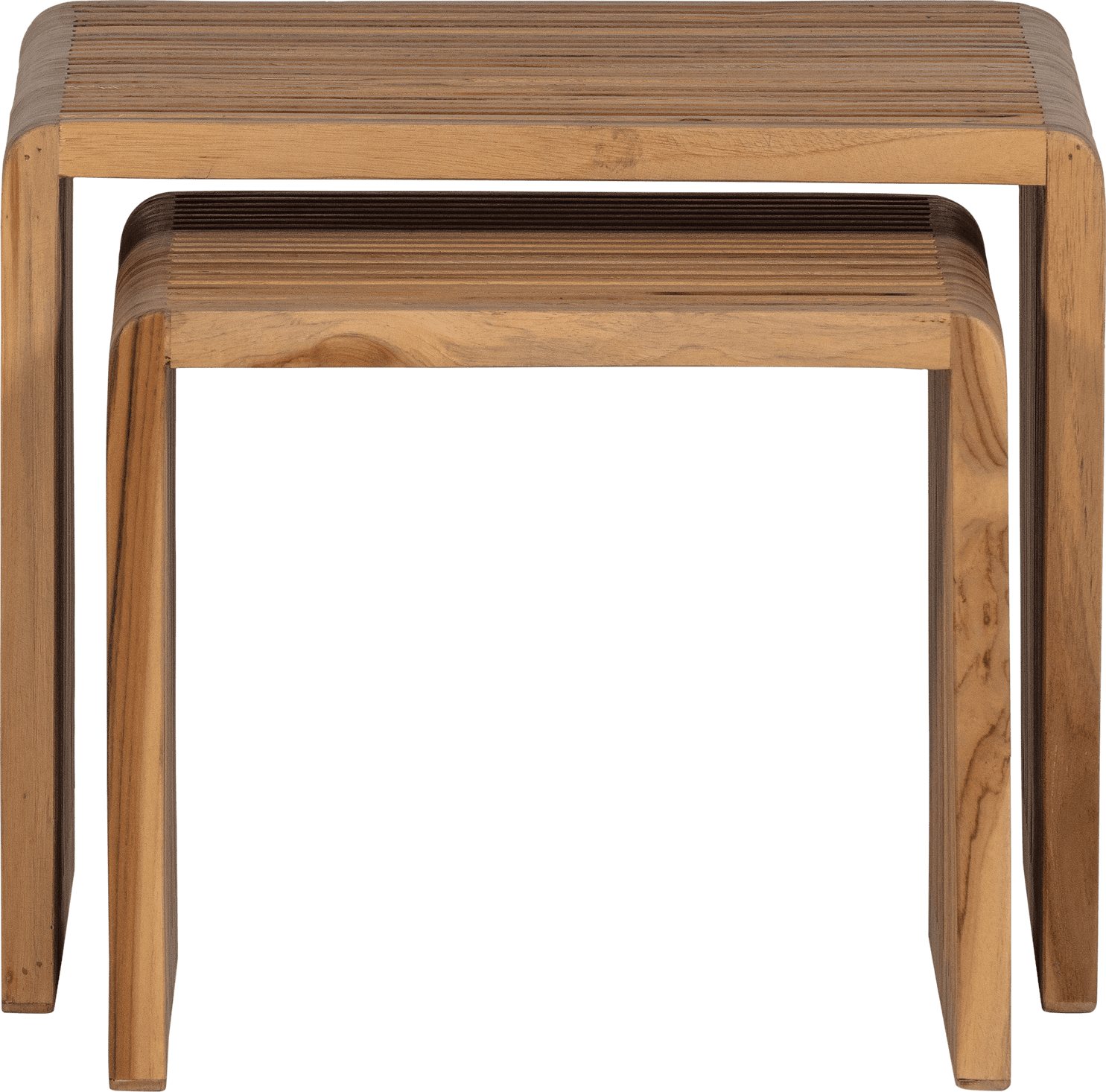 WOOOD Jasmijn bijzettafel recycled teak naturel - set van 2 Bruin Bijzettafel