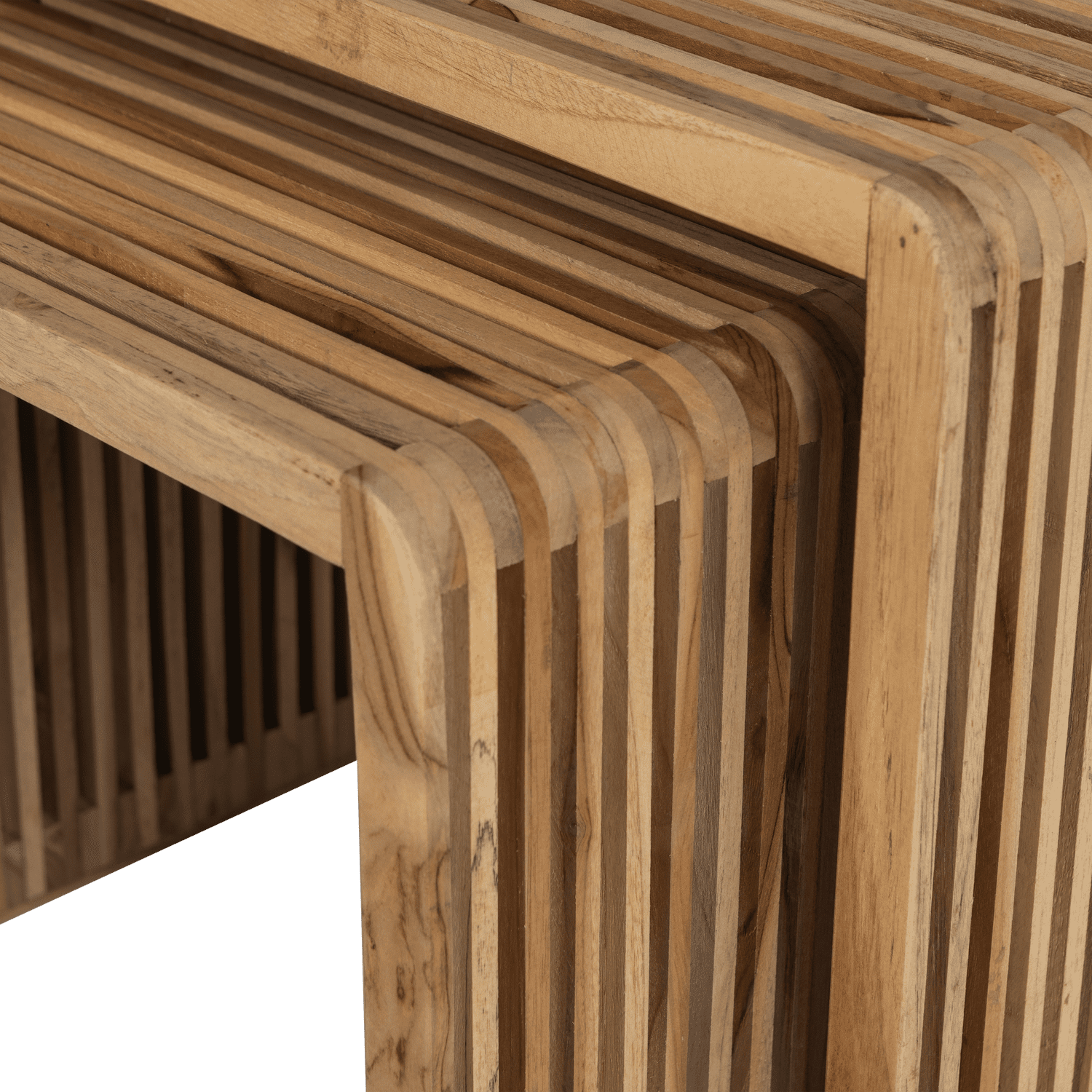 WOOOD Jasmijn bijzettafel recycled teak naturel - set van 2 Bruin Bijzettafel