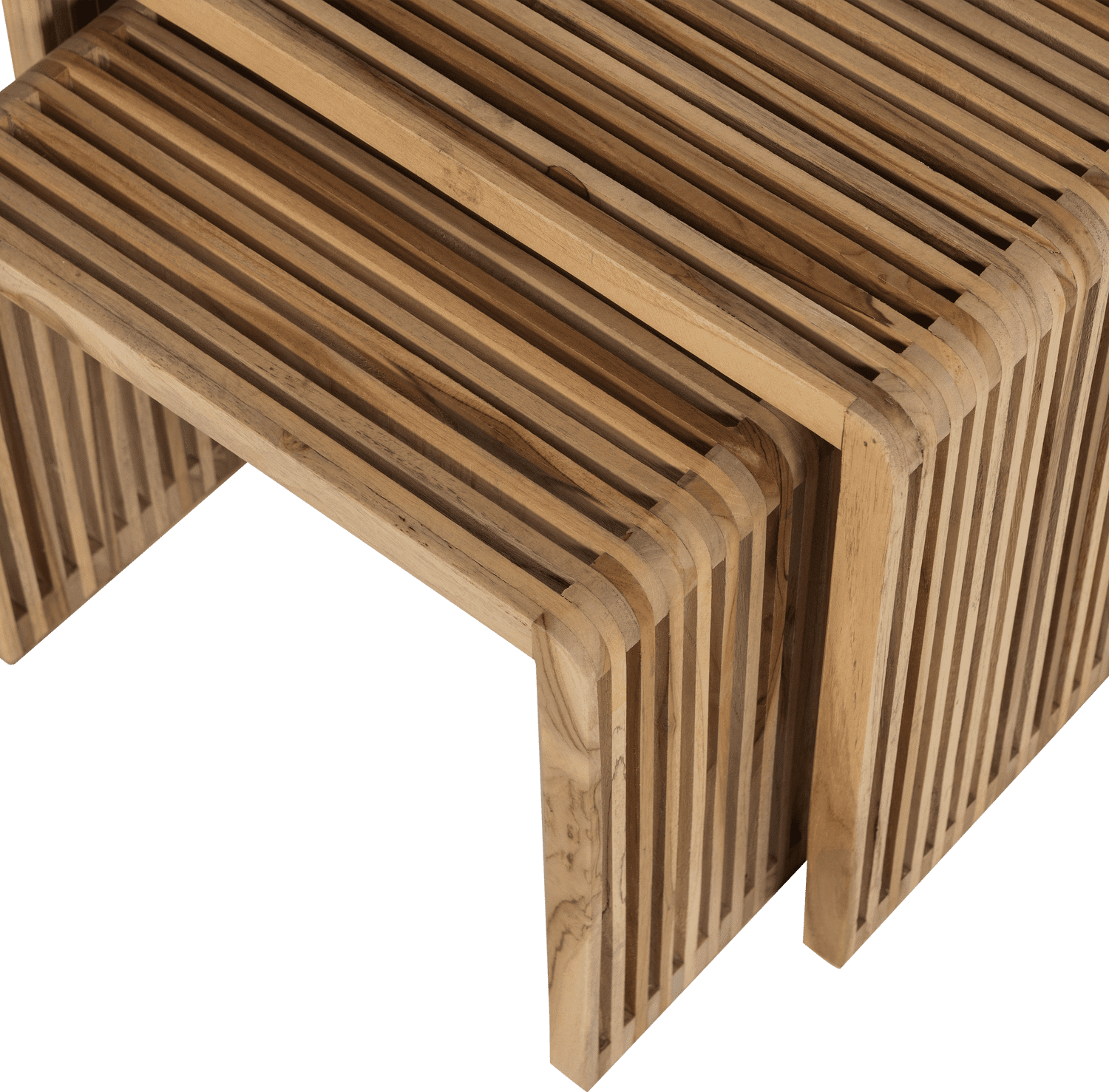 WOOOD Jasmijn bijzettafel recycled teak naturel - set van 2 Bruin Bijzettafel