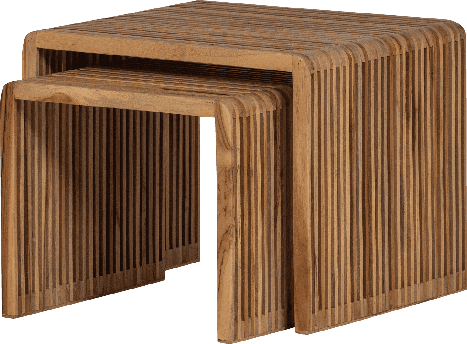 WOOOD Jasmijn bijzettafel recycled teak naturel - set van 2 Bruin Bijzettafel