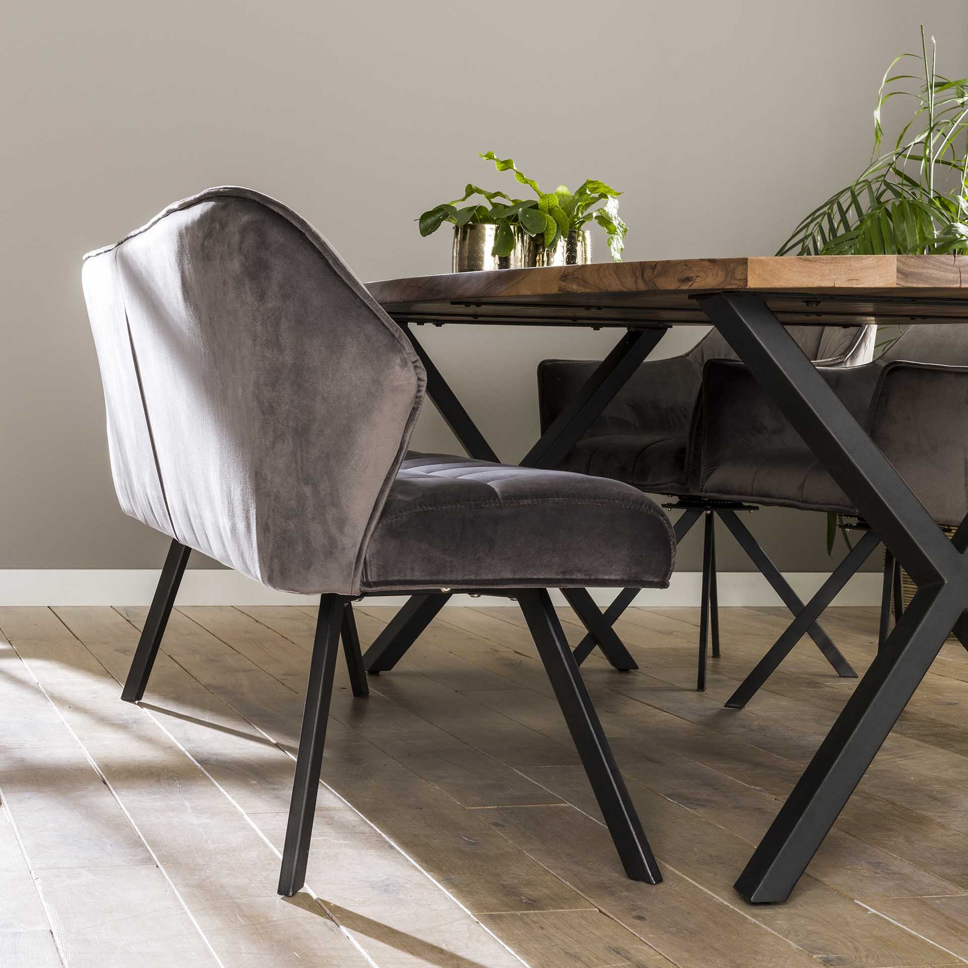 Eetkamerbank Raster 180 - Antraciet Velours Bullcraft Eetkamerbank 4955/45V