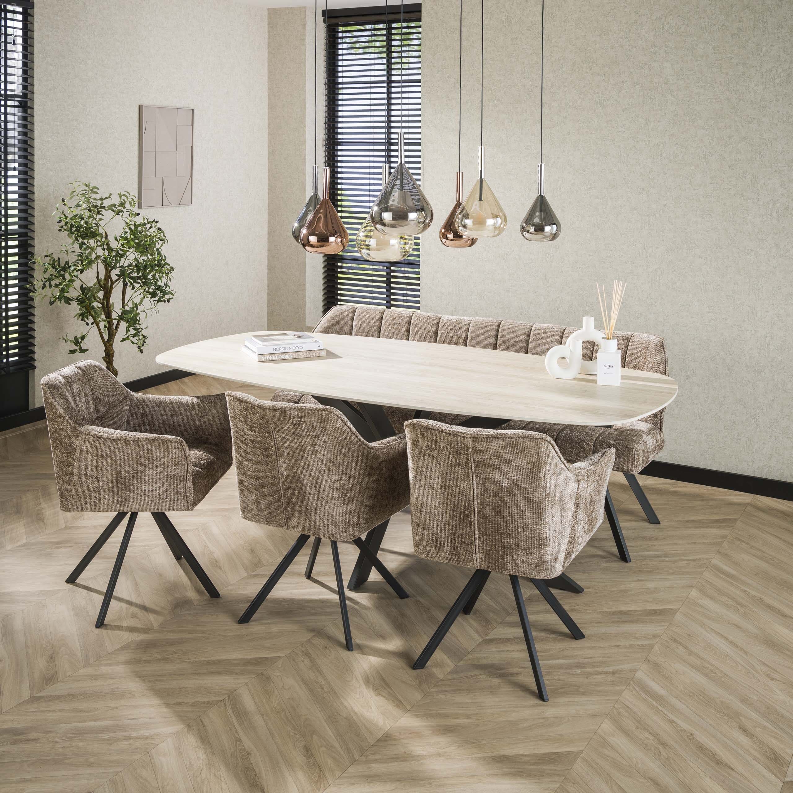 Eetkamerbank Raster - Hoven Champagne Bullcraft Eetkamerbank 4955/55H