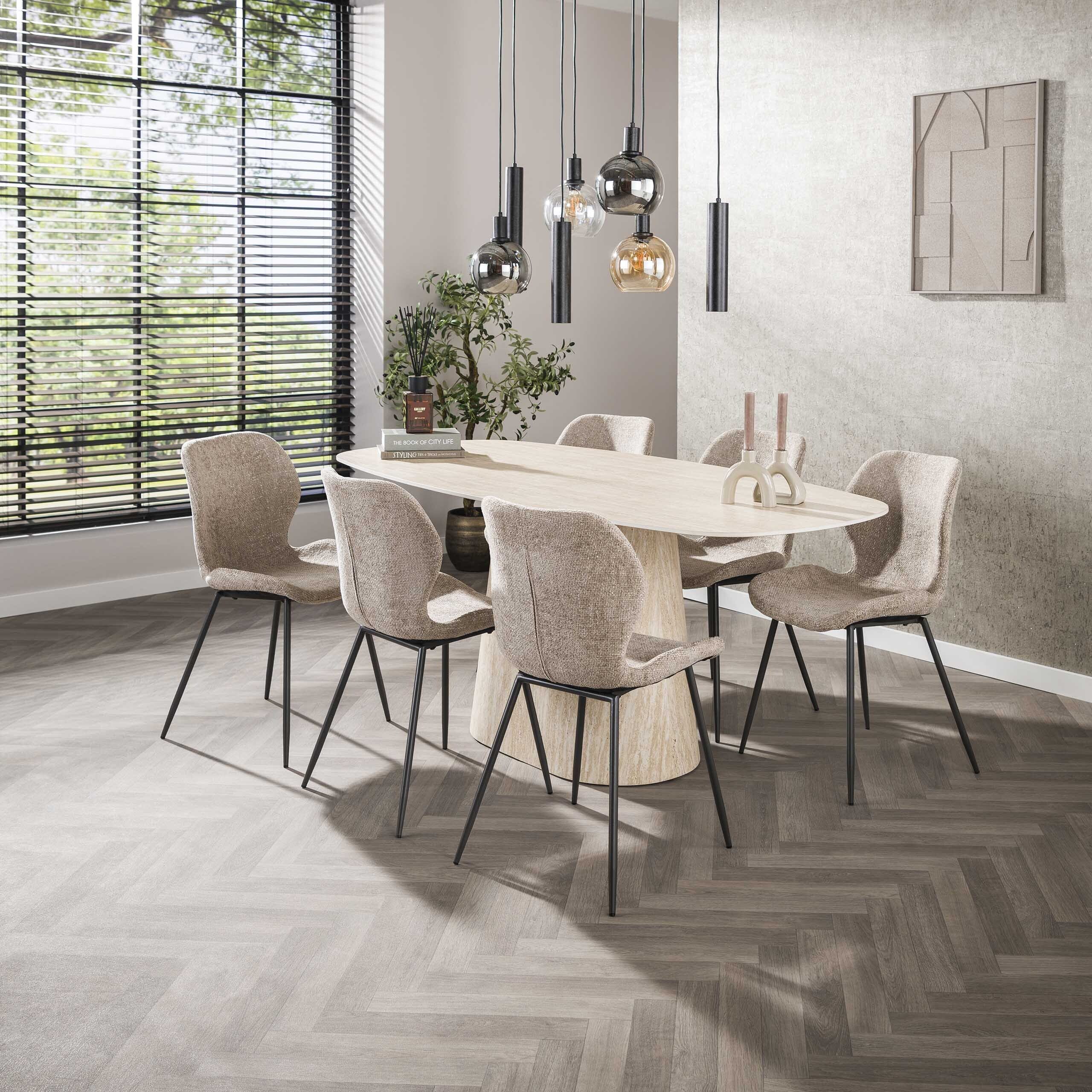 Eettafel Centro Deens Ovaal 180cm - Keramiek Travertin Bullcraft Eettafel 4570/88
